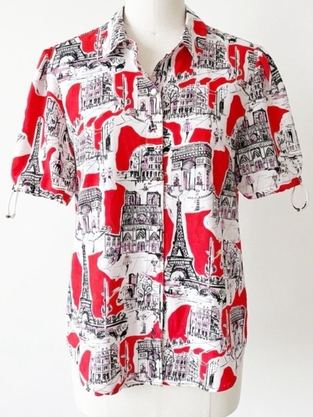 Karl Lagerfeld Bungee-Sleeve Blouse Parisian Sketch Theme Print Size Medium